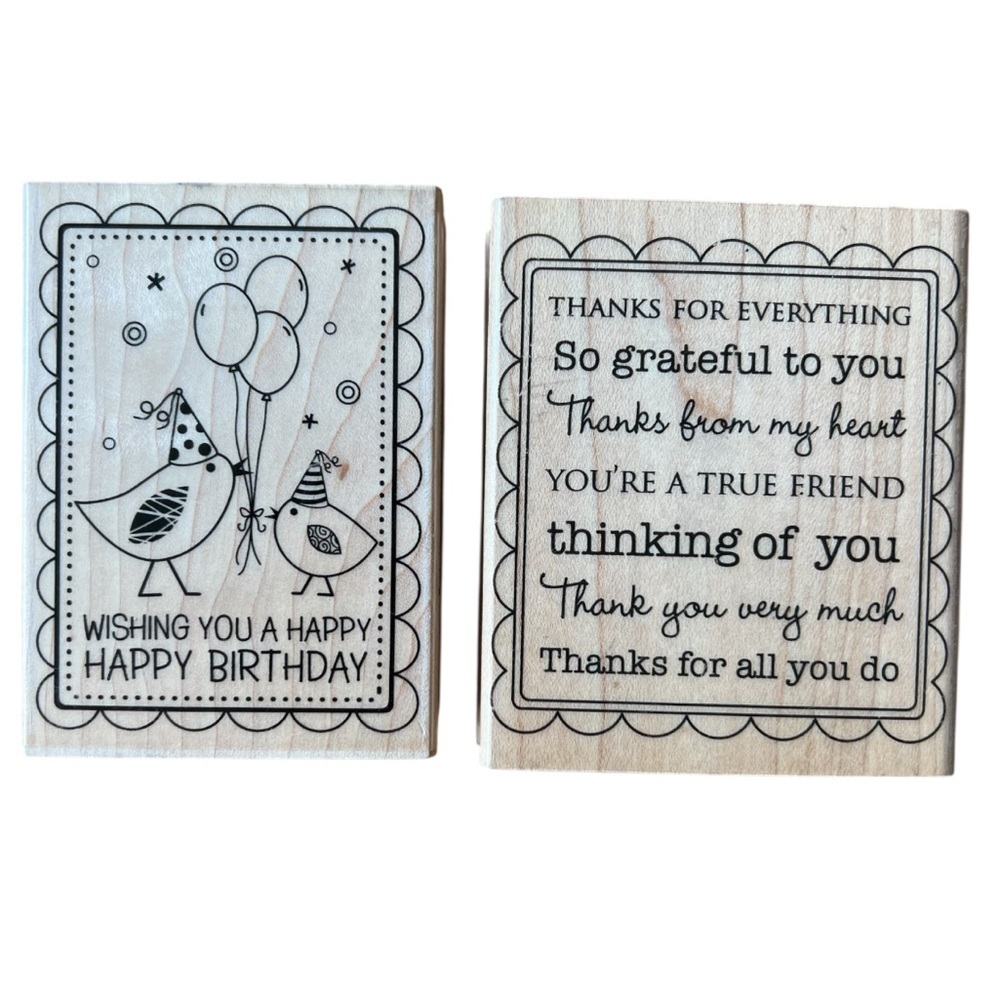 Hero Arts Set of 2 Wood Mounted Rubber Stamps Thanks Greeting Bird Birthday
